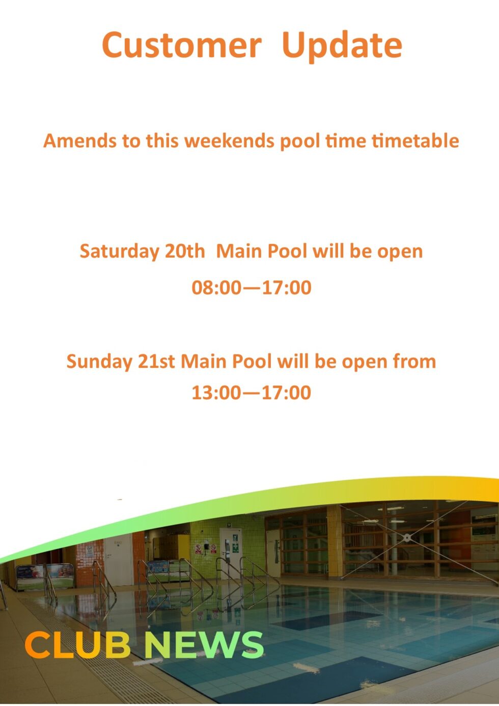 September Pool Service Pool Amends 20th - 21st September - Catterick Leisure Centre